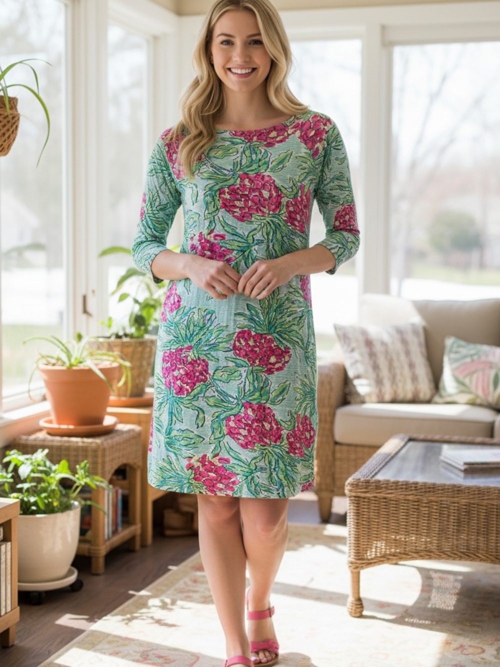 Lilly Pulitzer Cassie Spike The Punch Shift Dress Size Medium Tropical Pineapple